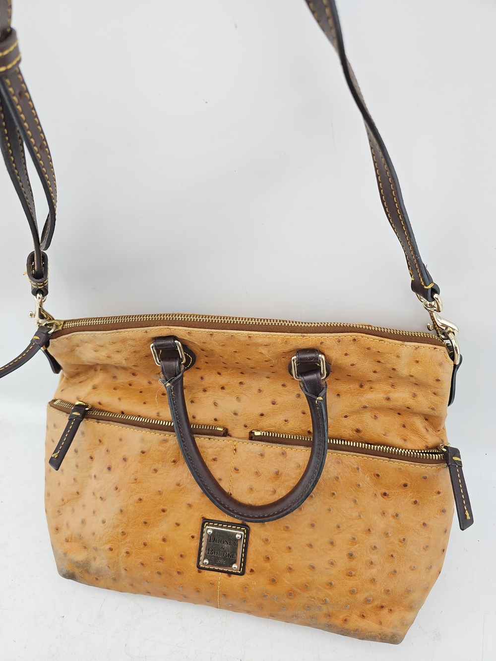 Dooney & Bourke Tan Ostrich-Embossed Leather Shoulder Bag with Wallets - Picture 12 of 13
